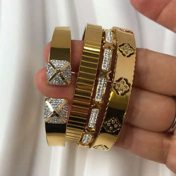 Γυναικεία βραχιόλια από ανοξείδωτο ατσάλι 2023 Trend Bangles Golden Love Crystal Wedding Feminina Πολυτελή κοσμήματα Δώρα