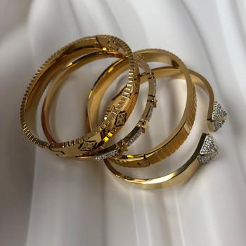 Γυναικεία βραχιόλια από ανοξείδωτο ατσάλι 2023 Trend Bangles Golden Love Crystal Wedding Feminina Πολυτελή κοσμήματα Δώρα