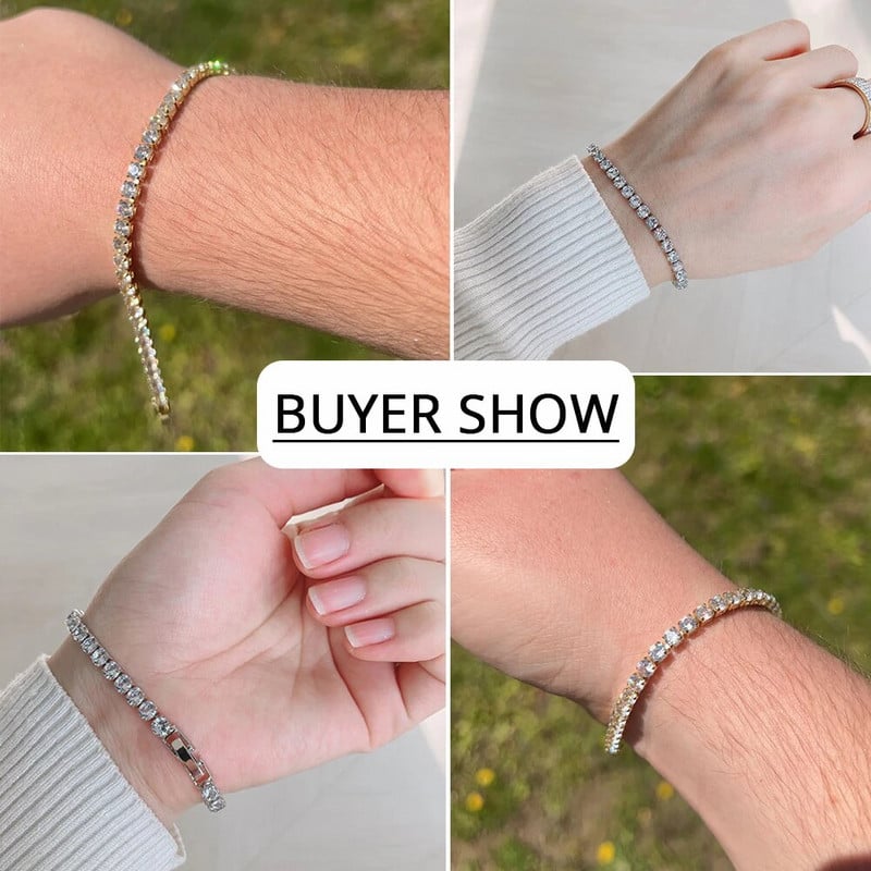 4 mm kuupmeetrist tsirkooniumoksiidist tennisekäevõru Iced Out ketiga käevõrud naistele meestele kulla hõbeda värvi meeste käevõru CZ kett Homme ehted