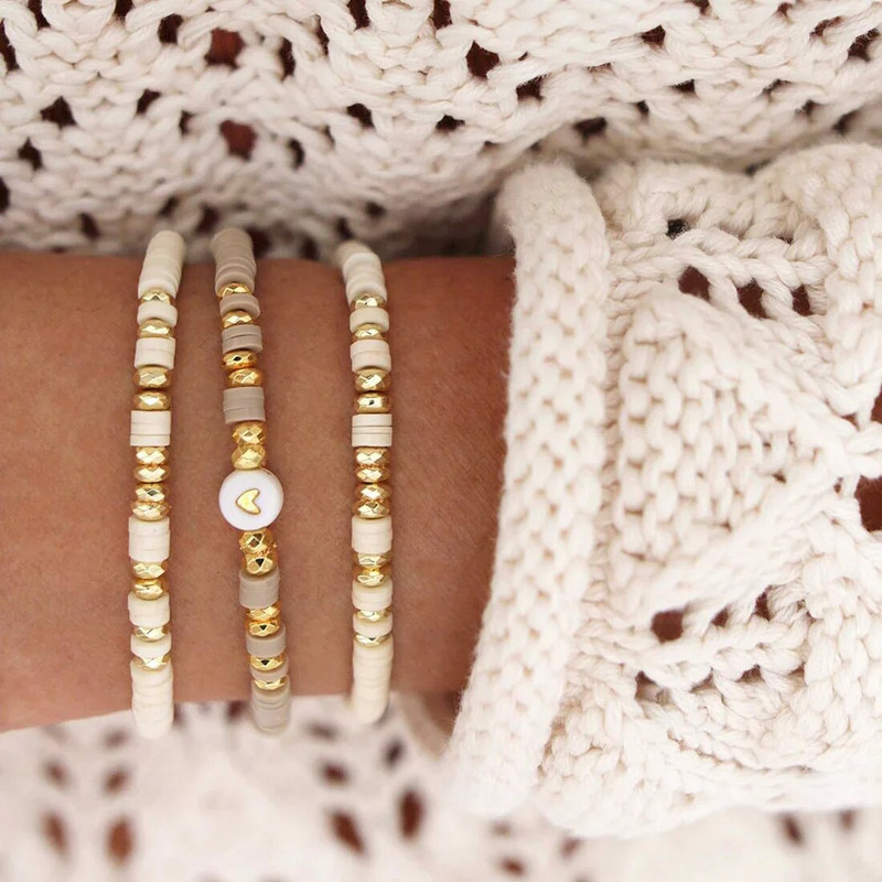 HERLOOK Stacking Polimēru Māla Heishi Rokassprādzes Sieviešu Sieviešu Rokassprādze Ins Mode Zelta Krāsa Starplikas Krelles Pulseras Rotaslietas