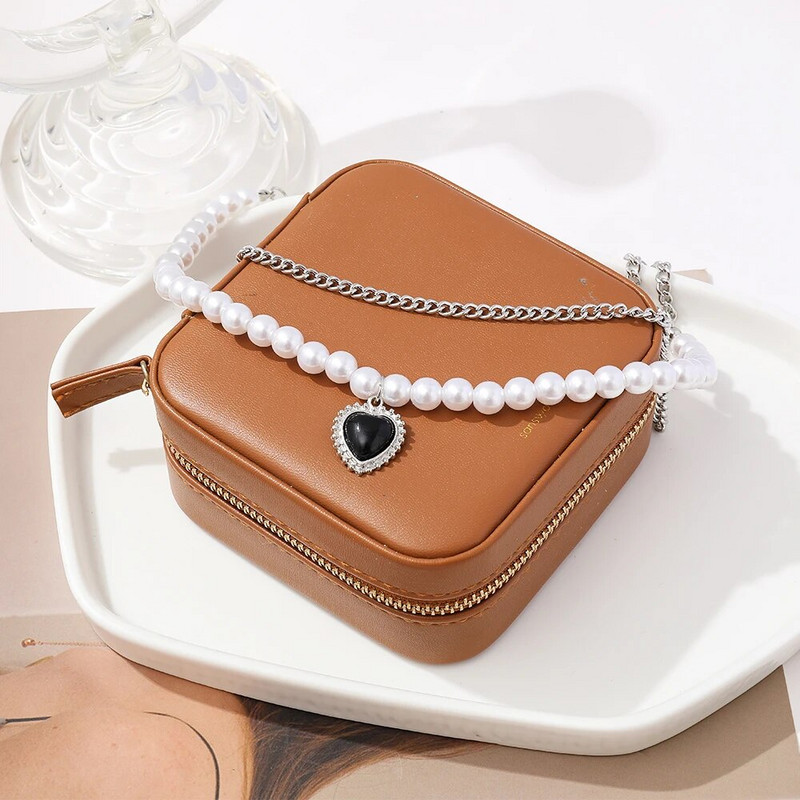 2022. gada jauna radoša vienkārša temperamenta sieviešu daudzslāņu kaklarota ins style melna mīlestības divslāņu pērļu kaklarota