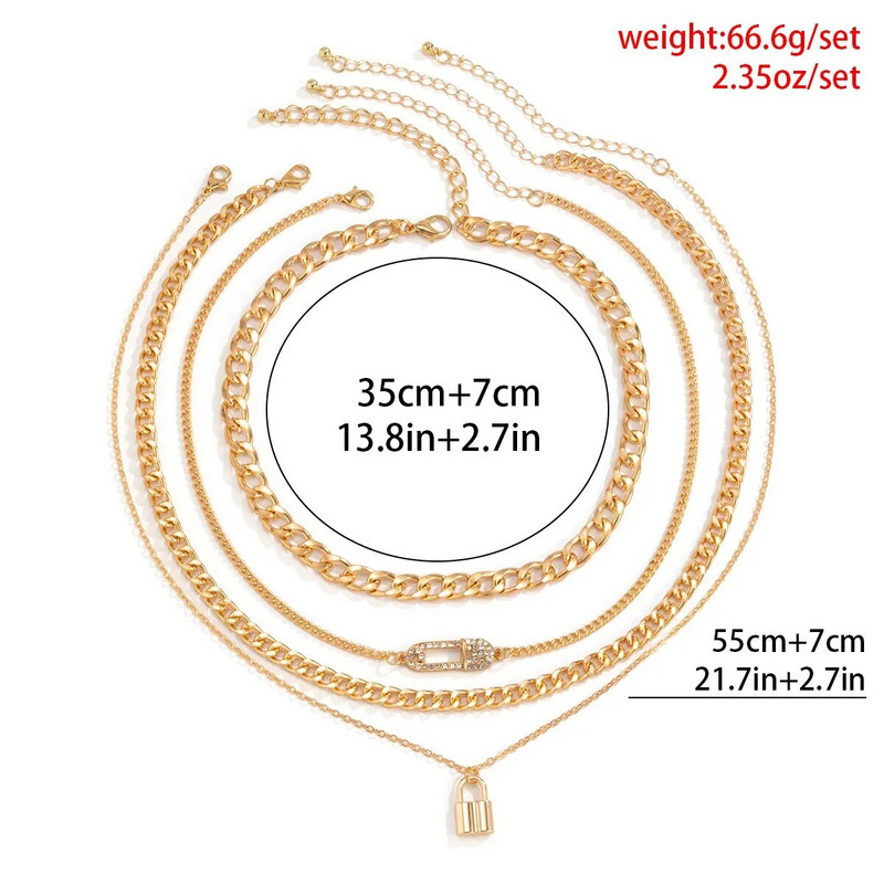 Punk Sunkiojo metalo aukso spalvos užraktas kaklo pakabukas moterims Vyrams Daugiasluoksnė krištolo grandinėlė Grunge papuošalai Steampunk