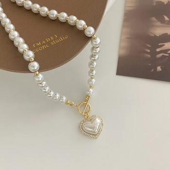 Λευκή απομίμηση μαργαριταρένιο κολιέ γυναικείο κρεμαστό κόσμημα πέτρας καρδιάς Χαριτωμένο κορίτσι κοσμήματα κολιέ Collier Femme