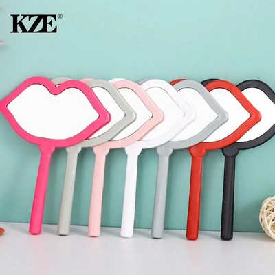 Handheld Makeup Mirror Lip Shaped Makeup Mirror With Handle Hand Mirror SPA Salon Compact Mirrors Cosmetic Mirror For Women
