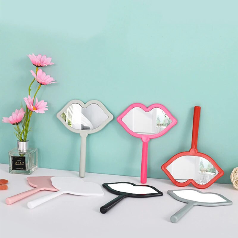 Rokas grima spogulis lūpu formas grima spogulis ar rokturi Rokas spogulis SPA salona kompaktie spoguļi Kosmētiskais spogulis sievietēm