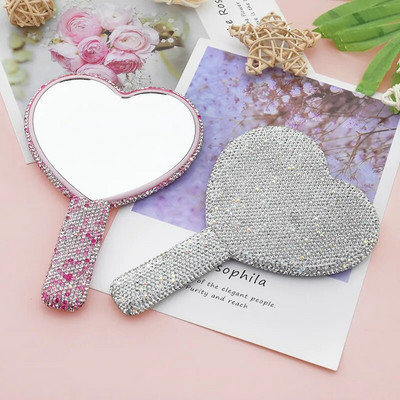 Diamond Handheld Makeup Mirror Love Heart Mirror Γυναικεία λαβή μακιγιάζ Εργαλεία καλλυντικής ομορφιάς Handheld Vanity Make Up Mirror