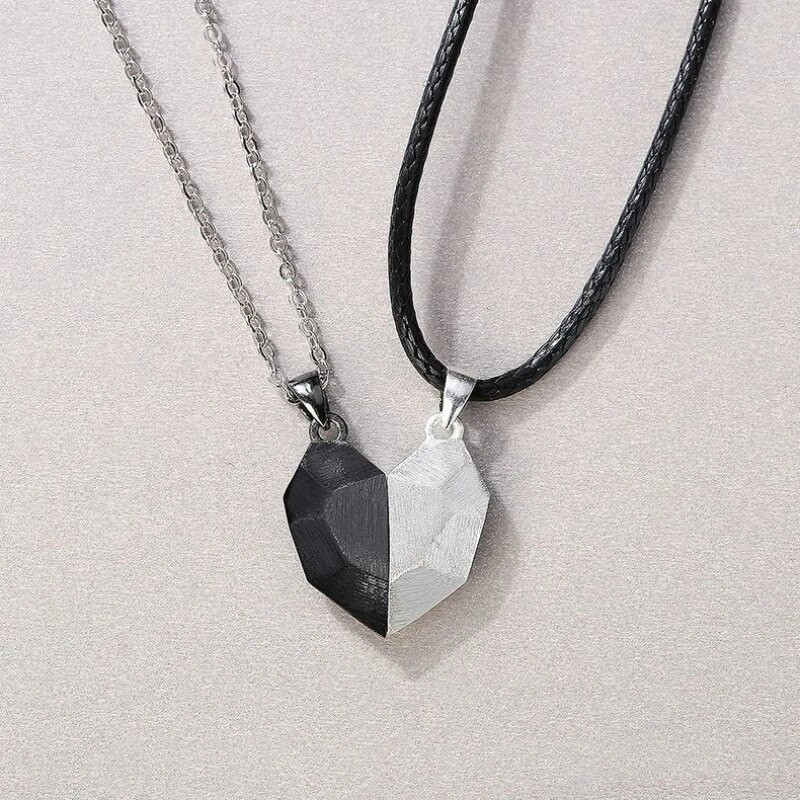 Madingi romantiški spalvingi magnetiniai širdies formos palinkėjimo akmeniniai karoliai su pora pakabuku vyrams ir moterims Mieli meilės papuošalai įsimylėjėliui