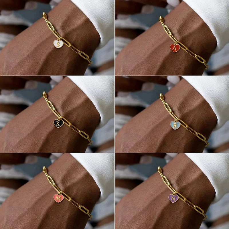 2023 m. nauja madinga spalvinga širdelė AZ raidžių apyrankė moterims klasikinė nerūdijančio plieno grandinės apyrankė moterims papuošalų dovana