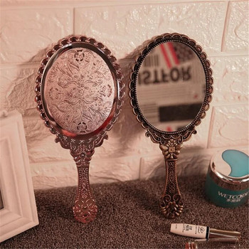 Винтидж издълбано ръчно огледало за грим Огледало за грим SPA салон за грим Суета за ръчно огледало Дръжка Козметично компактно огледало за жени