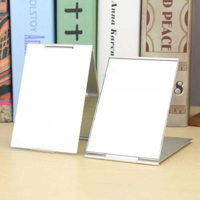 Alumínium összecsukható tükör mini hordozható sminktükör kézben álló kis tükrös, összecsukható, kompakt zsebes kozmetikai eszközök