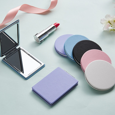 Mini PU ogledalo za šminkanje Magnify, sklopivo malo ogledalo za šminkanje s dva džepa, kozmetički alat za putovanja