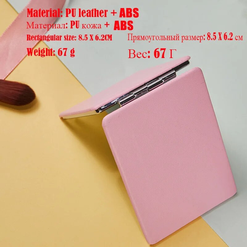 Mini PU kosmētikas spogulis, palielināms salokāms dubultkabatas mazs kosmētikas spogulis ceļojumu skaistumkopšanas kosmētikas rīkam