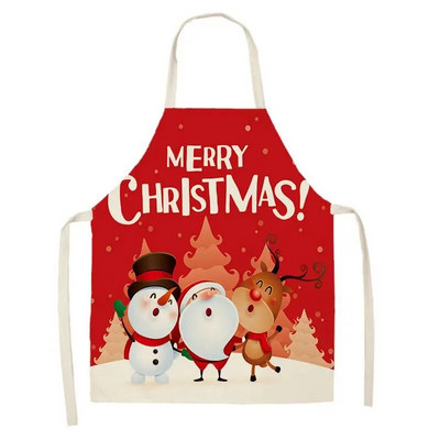 Σκανδιναβική Νέα Διακόσμηση Χριστουγεννιάτικου πάρτι Ποδιά Elk Snowman με στάμπα λινό κουζίνας Αμάνικη αδιάβροχη αντιρρυπαντική ποδιά σαλιάρα