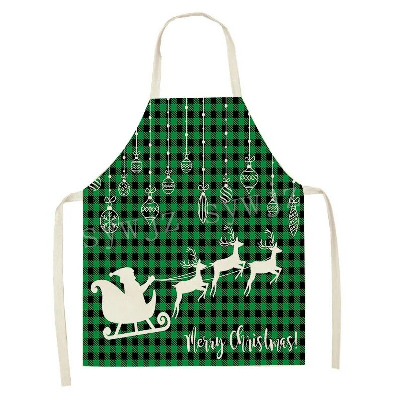 2024. gada Ziemassvētku lina priekšauts Zaļš pleds Ziemassvētku eglītes Vakariņu rotājums Mājas Virtuve Ēdienu gatavošana Cepšana Prettraipu priekšauts Pieaugušajiem