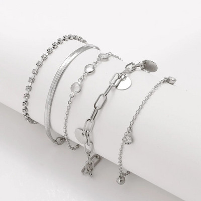 4 τμχ Punk Heavy Metal Σετ βραχιολιών μεγάλης χοντρής αλυσίδας Γυναικεία ρετρό γεωμετρικά μεταλλικά στριφτή αλυσίδα βραχιόλια κοσμήματα μόδας