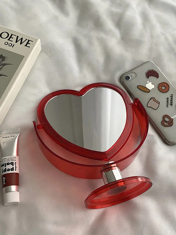 INS korėjietiško stiliaus širdies formos kosmetinis veidrodis akrilinis skaidrus pagrindo makiažo veidrodis dvipusis namų miegamojo veidrodis darbalaukiui