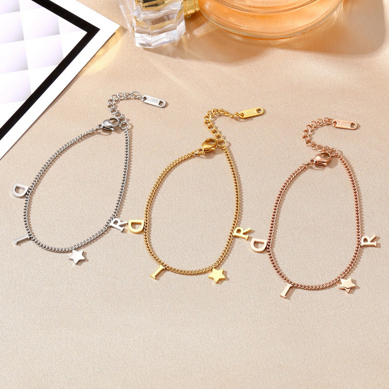 Koreja Jauna modes vēstule Zvaigzne kulonu rokassprādze sievietei vienkārša vintage nerūsējošā tērauda rokassprādze Luksusa rotaslietas aksesuāri dāvanas