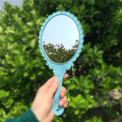 Vintage cirsts rokas tualetes spogulis kosmētikas spogulis SPA salona grims tualetes roku spogulis rokturis kosmētisks kompakts spogulis sievietēm