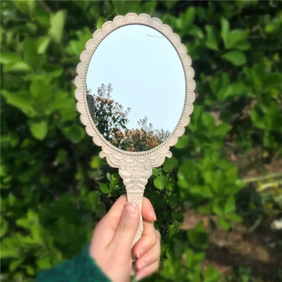 Vintage cirsts rokas tualetes spogulis kosmētikas spogulis SPA salona grims tualetes roku spogulis rokturis kosmētisks kompakts spogulis sievietēm