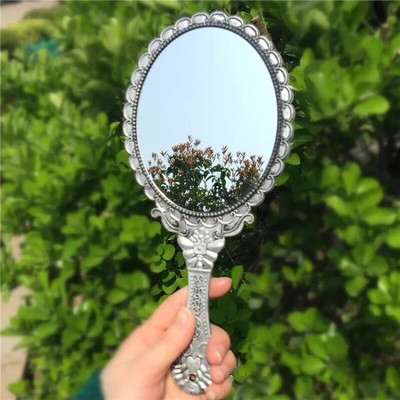 Vintage cirsts rokas tualetes spogulis kosmētikas spogulis SPA salona grims tualetes roku spogulis rokturis kosmētisks kompakts spogulis sievietēm