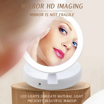 Сгъваемо LED увеличително огледало Грим Costway Бяло козметично огледало USB зареждане или батерия със светлина 10X Настолни огледала