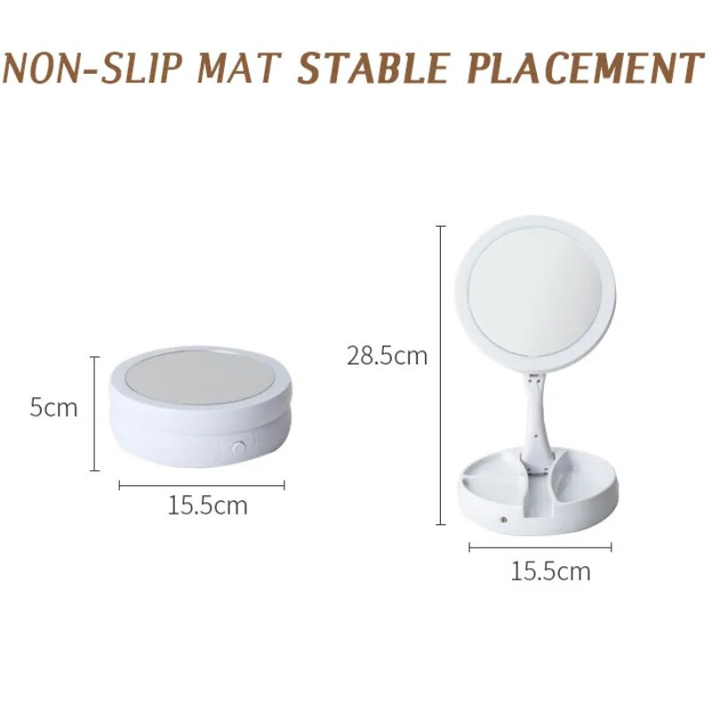 Salokāms LED palielināms spogulis kosmētikas Costway White Vanity kosmētikas spogulis USB uzlāde vai akumulators ar gaismas 10X galda spoguļiem