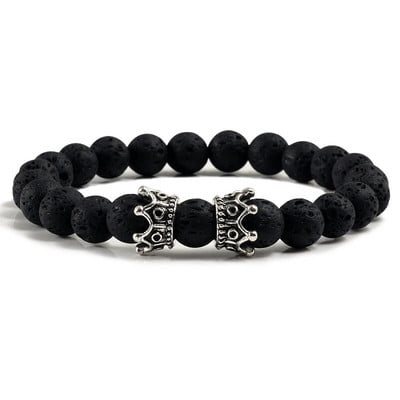 Vyriškos juodos lavos apyrankės natūralaus akmens karoliukai rankų darbo apyrankės moteriškos aukso spalvos juodos dvigubos karūnėlės apyrankės poros papuošalai