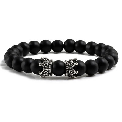 Vyriškos juodos lavos apyrankės natūralaus akmens karoliukai rankų darbo apyrankės moteriškos aukso spalvos juodos dvigubos karūnėlės apyrankės poros papuošalai