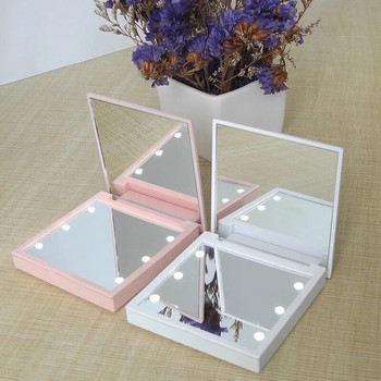 6 Led καθρέφτης μακιγιάζ με ελαφρύ 1x 2x μεγεθυντικός μικρός τσεπής φορητός φορητός ταξιδιωτικός ροζ μαύρος λευκός αναδιπλούμενοι καλλυντικοί καθρέφτες νιπτήρα