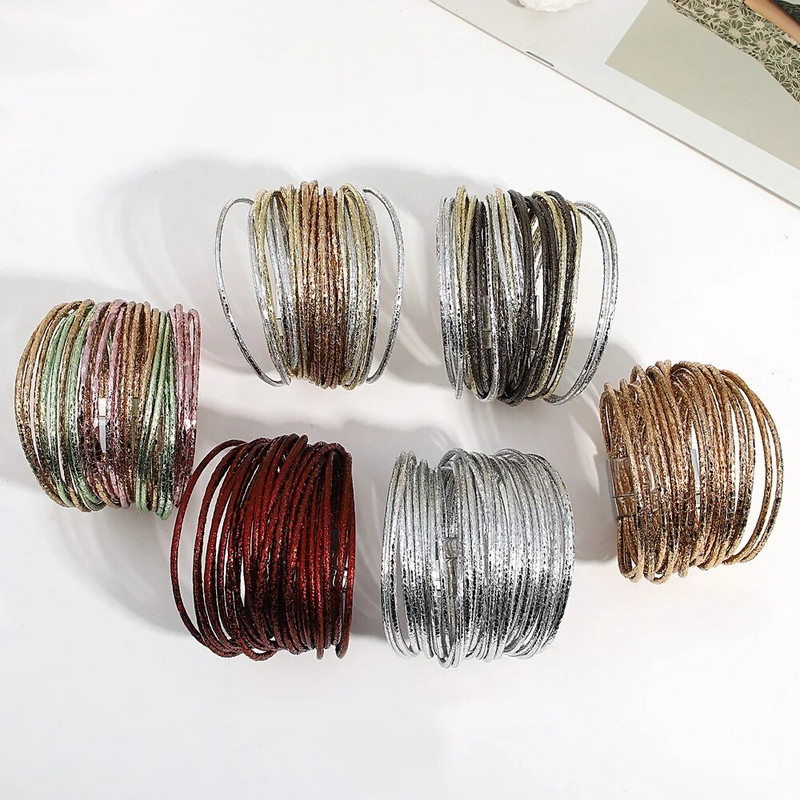 ALLYES Vintage háromszínű bőr karkötő nőknek varázslatos, csillogó, vékony csíkos karkötők és karkötők parti ékszerek