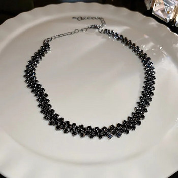 FYUAN Fashion Μαύρο κολιέ τσόκερ με στρας για γυναίκες Γεωμετρικά κολιέ με κρύσταλλο Δώρα για πάρτι κοσμημάτων