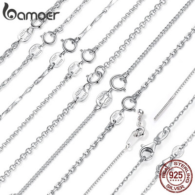 BAMOER Classic Basic Chain 100% 925 Sterling Silver Lobster Закопчалка Регулируема огърлица Верига Модни бижута за жени