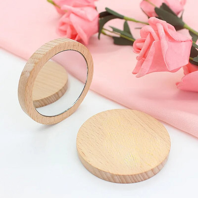 Oglindă cosmetică din lemn pur Oglindă rotundă portabilă Oglindă de machiaj Oglindă portabilă pentru student Machiaj portabil Prințesă mică Oglindă de vanitate Vanity