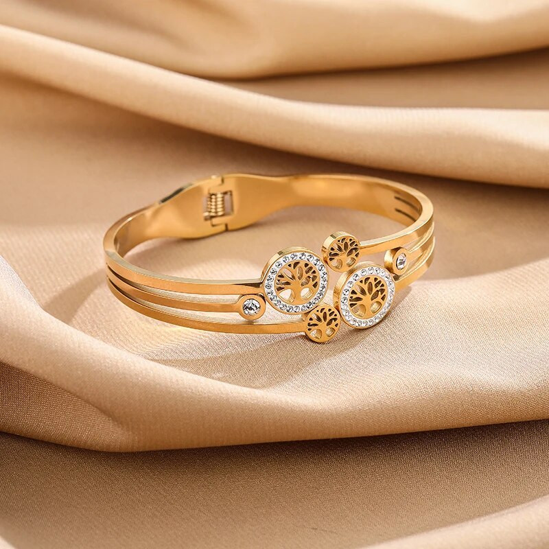 Divu krāsu nerūsējošā tērauda rokassprādzes koka dzīvības aproce