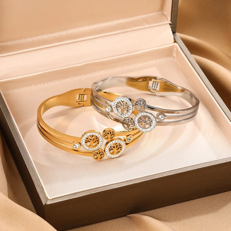 Divu krāsu nerūsējošā tērauda rokassprādzes koka dzīvības aproce