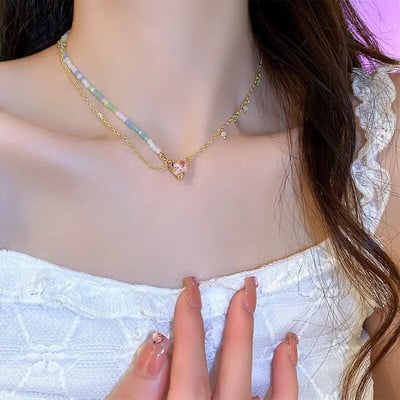 Vasaros žalios spalvos karoliai, rankų darbo karoliukais puošta raktikaulio grandinėlė Choker šviesus prabangus dizaino karoliai, 2022 m. aksesuarai