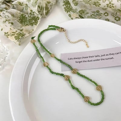 Vasaros žalios spalvos karoliai, rankų darbo karoliukais puošta raktikaulio grandinėlė Choker šviesus prabangus dizaino karoliai, 2022 m. aksesuarai
