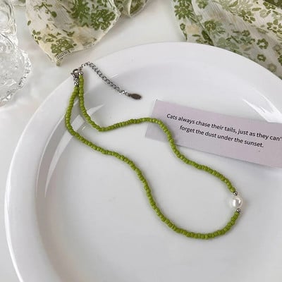 Vasaros žalios spalvos karoliai, rankų darbo karoliukais puošta raktikaulio grandinėlė Choker šviesus prabangus dizaino karoliai, 2022 m. aksesuarai