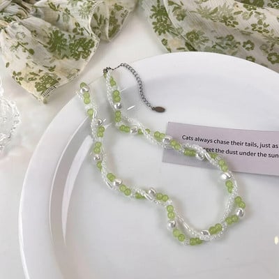 Vasaros žalios spalvos karoliai, rankų darbo karoliukais puošta raktikaulio grandinėlė Choker šviesus prabangus dizaino karoliai, 2022 m. aksesuarai