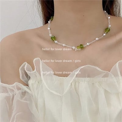 Vasaros žalios spalvos karoliai, rankų darbo karoliukais puošta raktikaulio grandinėlė Choker šviesus prabangus dizaino karoliai, 2022 m. aksesuarai