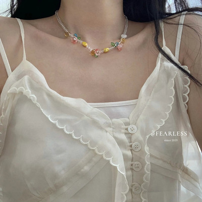 Vasaros žalios spalvos karoliai, rankų darbo karoliukais puošta raktikaulio grandinėlė Choker šviesus prabangus dizaino karoliai, 2022 m. aksesuarai