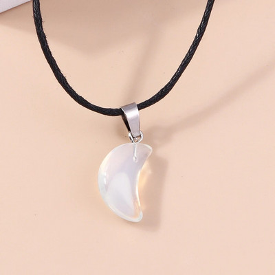 Естествен камък Кварц Лапис Опал Аметист Розов кристален камък Шестоъгълна колона Висулка Колиета Кожена верига Bullet Колие