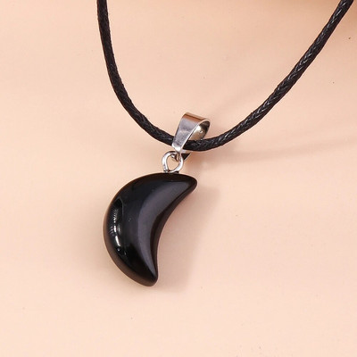 Естествен камък Кварц Лапис Опал Аметист Розов кристален камък Шестоъгълна колона Висулка Колиета Кожена верига Bullet Колие