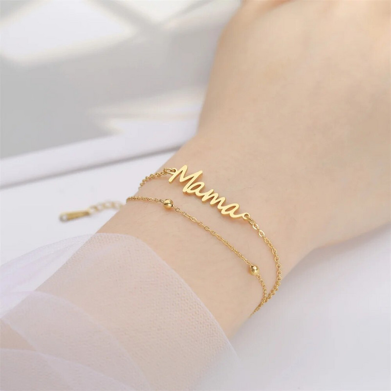 Гривна Mama от неръждаема стомана Lemegeton за жени, табелка с име на майка, гривна с талисман, многослойна верига от мъниста, бижута, подаръци за мама