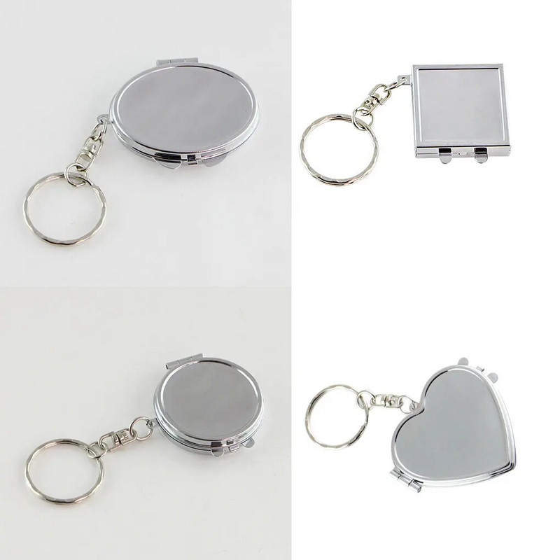 Кръгло сърце с овална квадратна форма Двустранно козметично огледало Метален сгъваем ключодържател Мини огледало за грим
