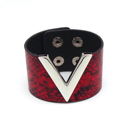 Modes Leoparda ādas rokassprādze sievietēm Vienkārša All-Match V Word Wide Charm Cuff Wrap Rokassprādze sieviešu aproces rotaslietas
