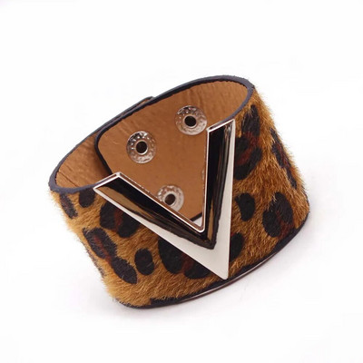 Modes Leoparda ādas rokassprādze sievietēm Vienkārša All-Match V Word Wide Charm Cuff Wrap Rokassprādze sieviešu aproces rotaslietas