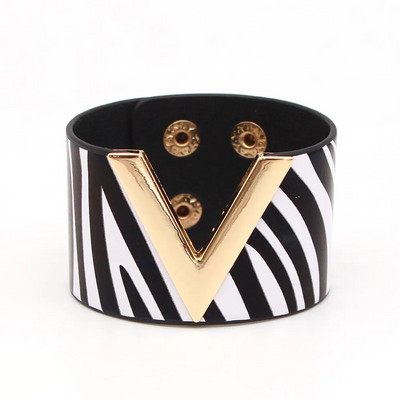 Modes Leoparda ādas rokassprādze sievietēm Vienkārša All-Match V Word Wide Charm Cuff Wrap Rokassprādze sieviešu aproces rotaslietas
