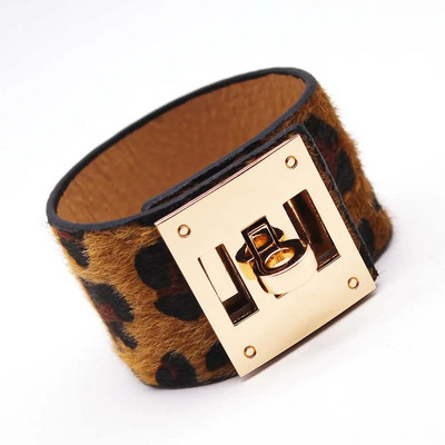 Modes Leoparda ādas rokassprādze sievietēm Vienkārša All-Match V Word Wide Charm Cuff Wrap Rokassprādze sieviešu aproces rotaslietas