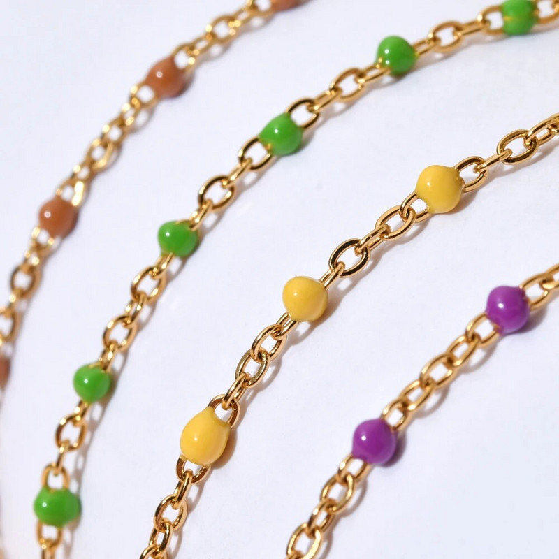 ZMZY naujos spalvos ploni paauksuoti nerūdijančio plieno grandinės apyrankės moterims Link emalio karoliukai apyrankės papuošalai Femme Pulseira